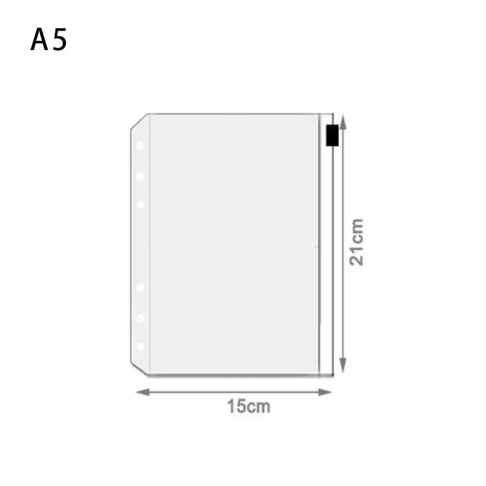 10Pcs A5 A6 A7 Binder Pocket Binder Zipper Folders for 6 Ring Notebook Divider Page Waterproof PVC Leaf Document Filing Bag