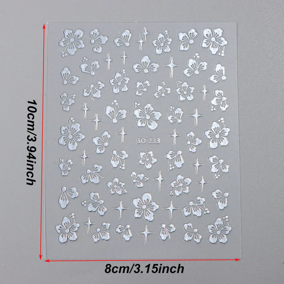 4pcs Hibiscus Flower Nail Art Sticker 3D White Pink Floral Decal Y2K Gold Silver Petal DIY Romantic Self-Adhesive Manicure Decor
