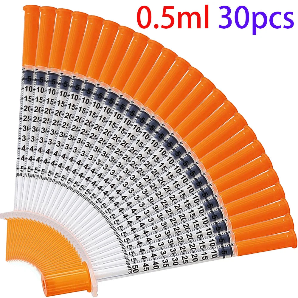30/15/5Pcs 0.5Ml/1Ml Disposable Plastic Veterinary Syringe with Needle, Suitable for Pets and Farm Animals, Manual Push-Type Syringe with Needle, Farm Animal Syringe, Suitable for Cats, Dogs, Pigs