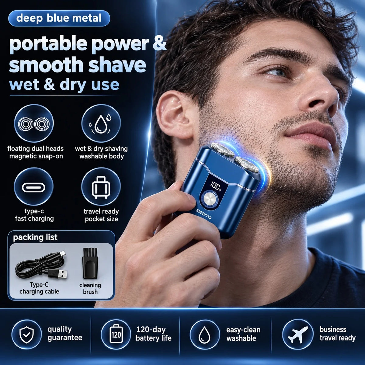 Men's Electric Portable Shaver, Double Headed Shaver, Multi Functional USB Charging Shaver