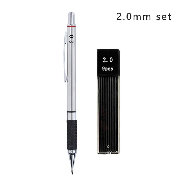 Metal Mechanical Pencil Set with Pencil Grip Leads Art Drawing Student Office Supplies 0.5/0.7/0.9/2.0mm Automatic Pencil