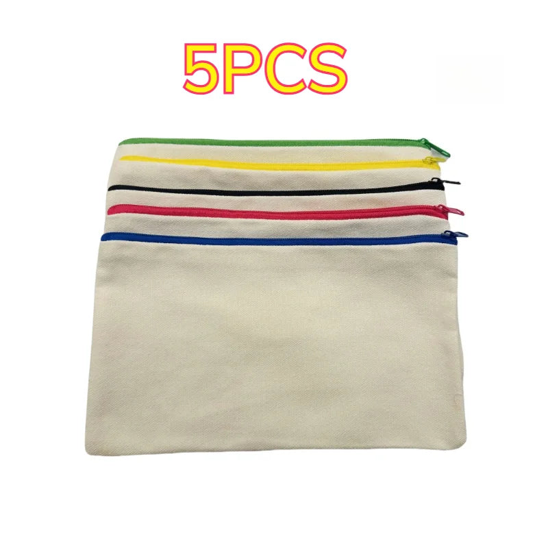5pcs Blank Canvas Zipper Pouch Bulk, Makeup Bag Pencil Case For Cosmetic & DIY Crafts, Independence Day