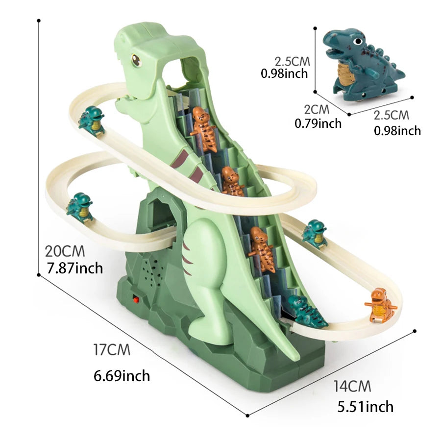 Dinosaur Climbing Slide Music Toy with 3 Dinosaurs, Puzzle Fun Electric Slide Toy Car, Halloween Boy and Girl Christmas Gift