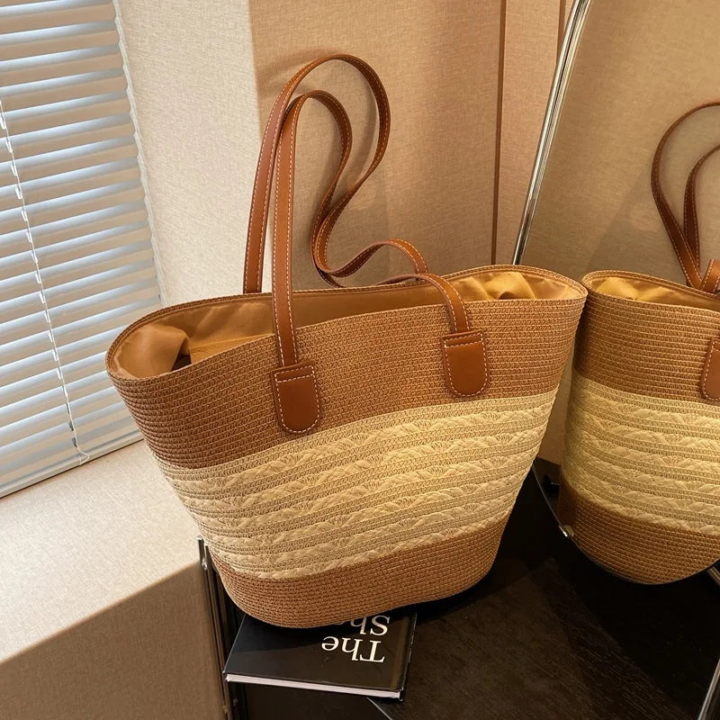 Straw bag bag women's summer inswind 2024 new beach seaside outdoor travel vacation large capacity shoulder bag