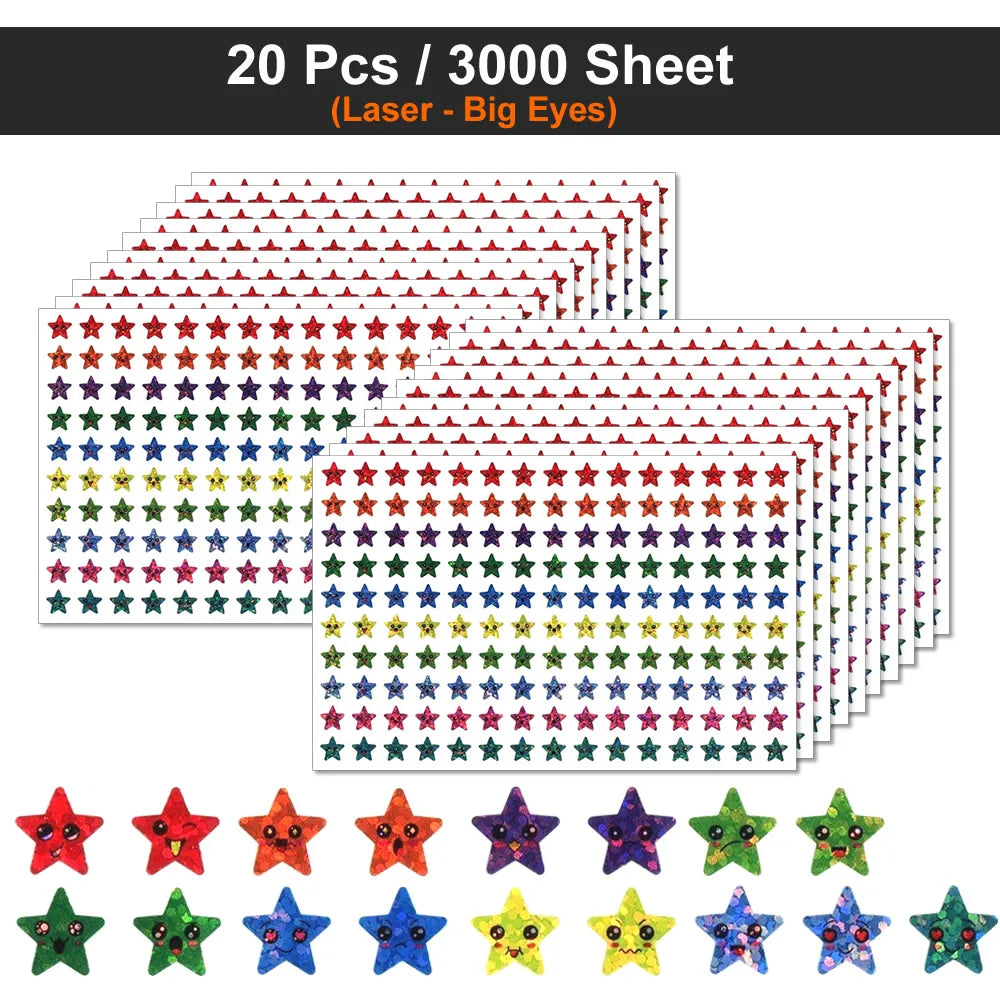 450-3000 Sheet Happy Face Stars Reward Sign Stickers Pack DIY Skateboard Suitcase Stationery Decals Decor Phone Laptop Gift Toys