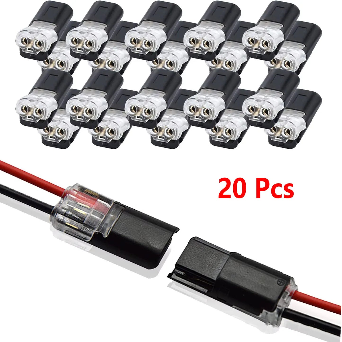 20/30/50/100 Pieces of Locking Plug-In Dual-Wire Led Connectors, 2-Pin 2-Way Universal Compact Cable Connectors