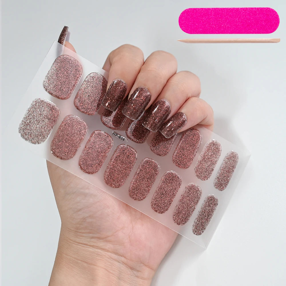 Semi Cured Wraps Fast Gel Nail Sticker Soild Nail Gel Wraps Adhesive Full Cover Gel Nail Decal UV Lamp Cured Manicure Decoration