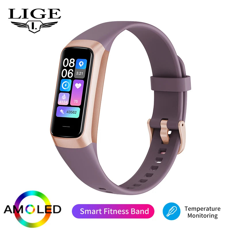 LIGE Amoled Smart Watch Men Smart Band Women Heart Rate Blood Smartwartch Waterproof Smart Bracelet Sport Fitness Tracker 2026