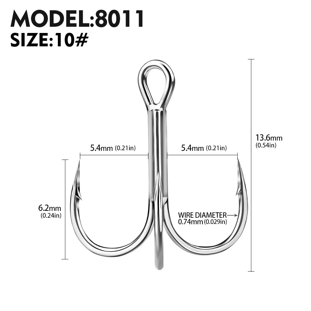20pcs High Carbon Treble Hooks - Super Sharp, Solid Size 1#-14# Triple Barbed Steel Fishing Lure - Jigging Fishing Hook