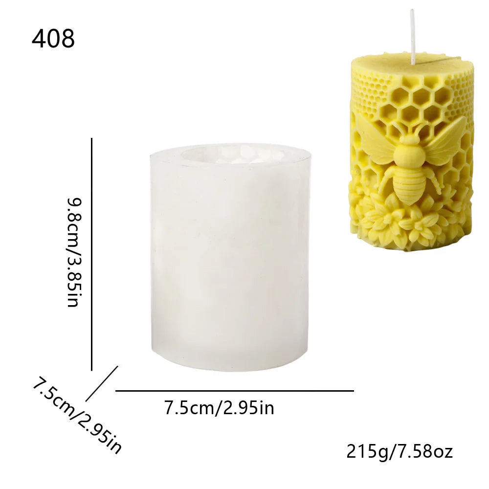 3D Honeycomb Pillar Candle Silicone Mold DIY Embossed Bee and Flower Honeycomb Cylinder Aromatherapy Candle Plaster Mold Decor