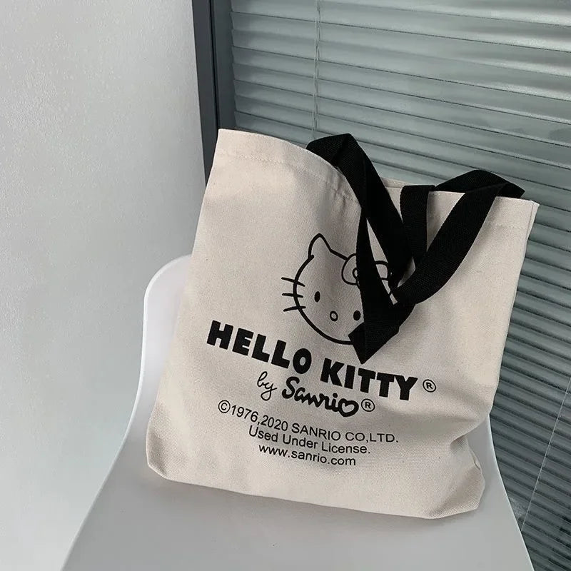 New Hello Kitty Canvas Handbag Shoulder Bag Girl Cute Large Capacity Storage Bag Fashion Tote Shopping Bag Girl Christmas Gift