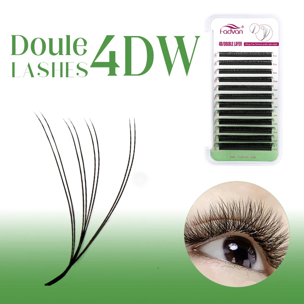 FADVAN 8D W Double Layers 4D W Shape Lashes Extension C/D Natural Soft Volume Fan Lash 0.07 C/D Curl Premade Fax Mink Eyelashes