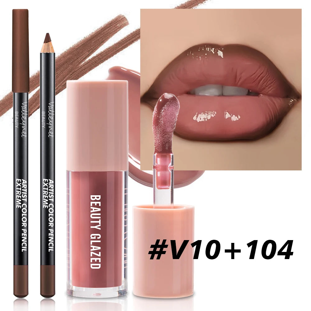 2pcs/Set Velvet Texture Lip Combo,Matte Effect,Long-lasting Waterproof,Brown Colors,Create a Moisturizing and Natural Lip Makeup