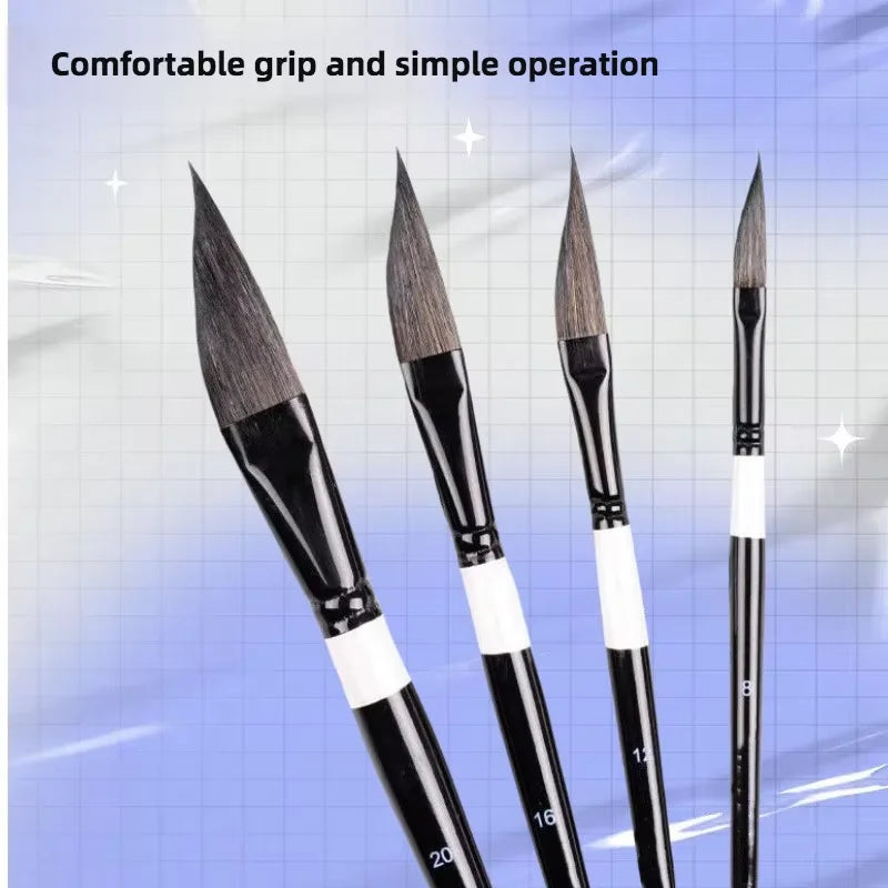 4pcs Pull Wire Paint Brush Set - Nylon Knife-Shaped Watercolor Pen for Gouache, Acrylic & Fine Detail Art