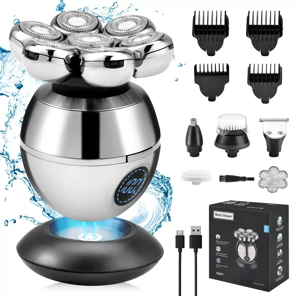 Electric Shaver 7D Floating Cutter Head Base Charging Portable Men Beard Trimmer Clipper Skull Shaver Waterproof Shaving