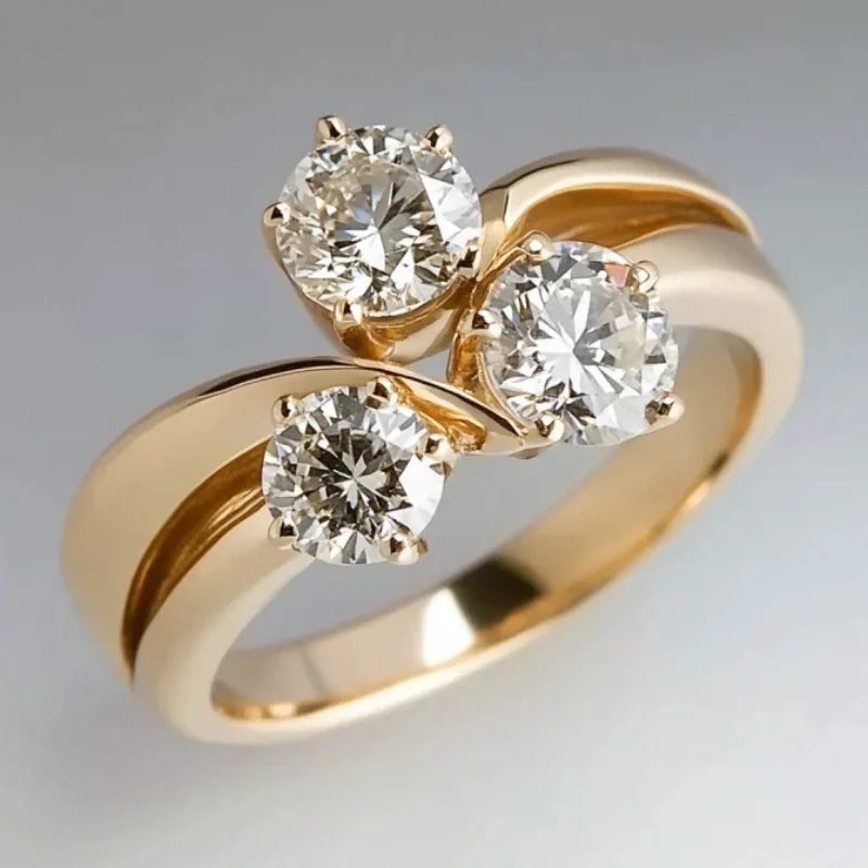 Hollow Gold Color Simple Inlay Zircon Rings For Women Birthday Gift Accessories Fashion Custom Jewelry