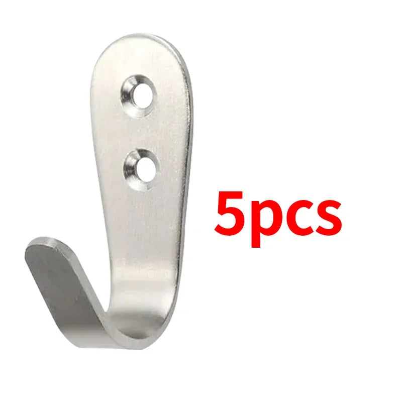 5pcs stainless steel hooks, Clothes hooks, wall-mounted J-shaped hooks, for hanging coats, hats, bathrobes, towel etc