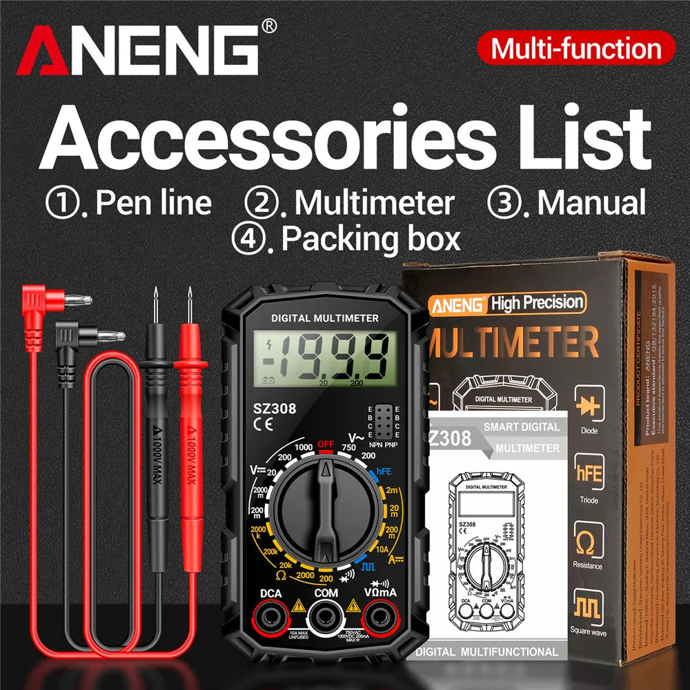 ANENG SZ308 1999 Count Digital Multimeter AC/DC High-Precision Multi-function Voltage Current Resistance Multimeter Tester Tools