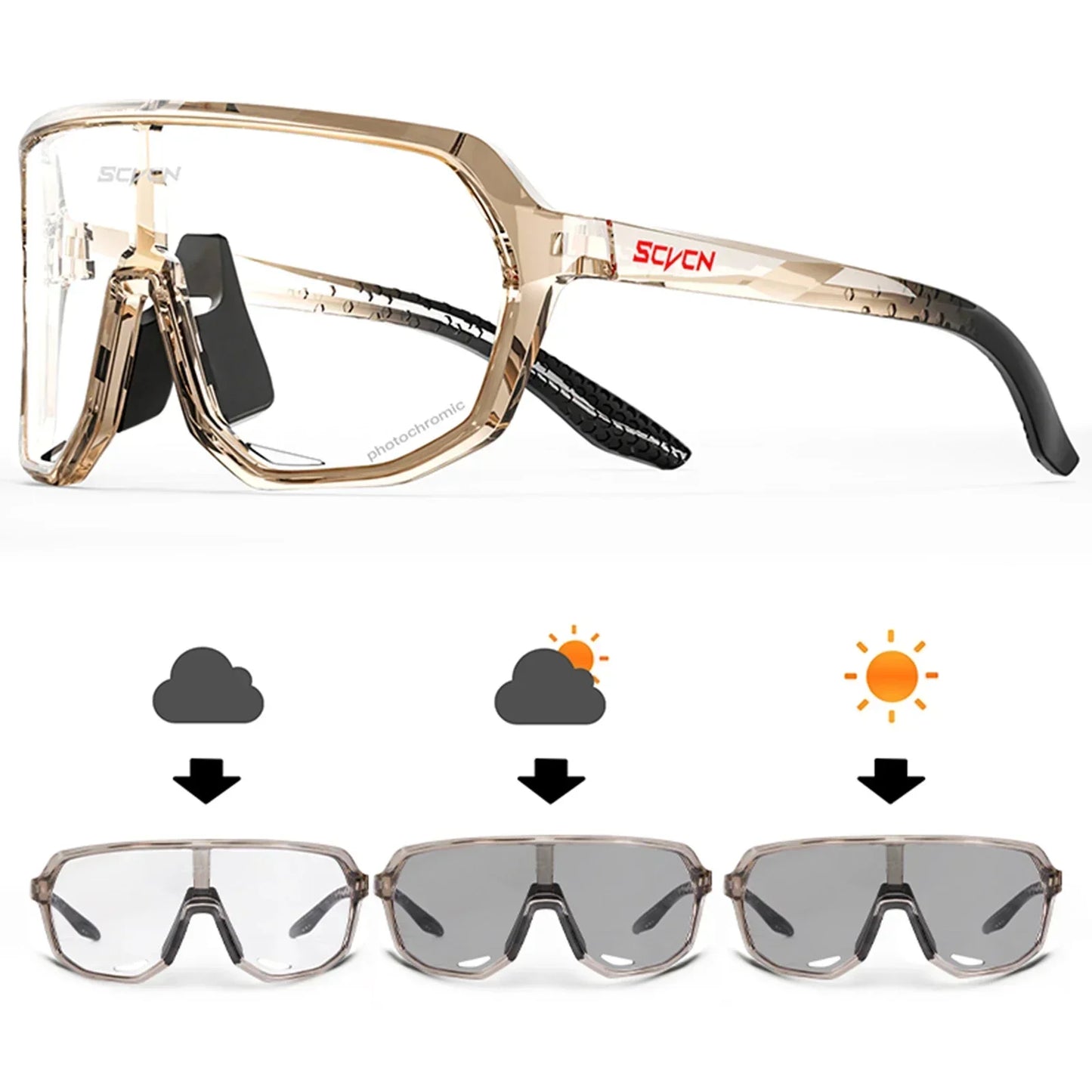 SCVCN Photochromic Cycling Sunglasses Outdoor Cycling Road Mountain Bike Glasses Men and Women Casual Hiking Windproof Glasses