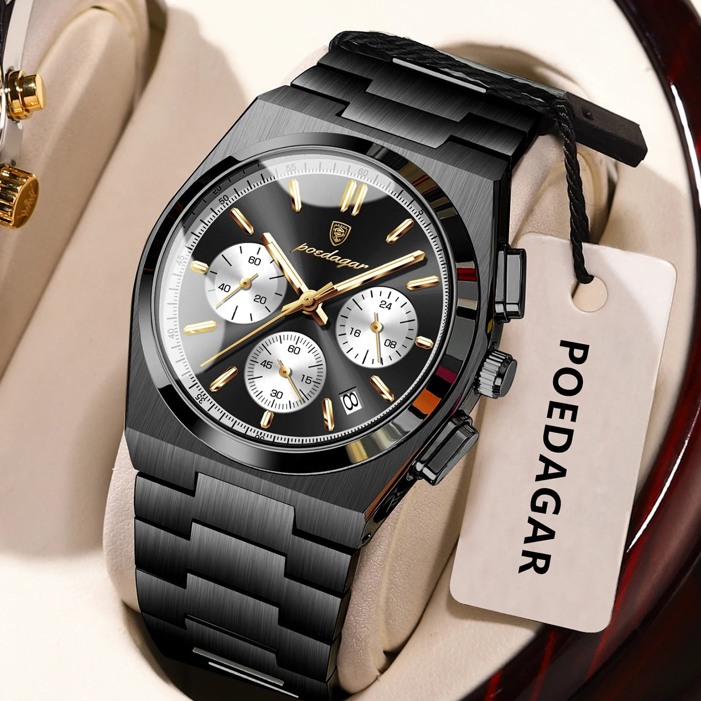 POEDAGAR Fashion Man Watches Chronograph Date Stainless Steel Casual Men Wristwatch Waterproof Luminous Men's Quartz Watch Reloj