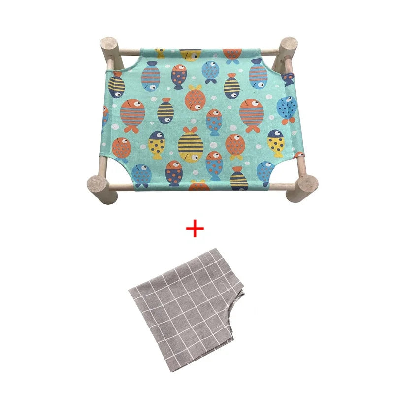 Cat and Dog Hammock Bed Wooden Cat Hammock Elevated Cooling Bed Detachable Portable Indoor Outdoor Pet Bed Suitable