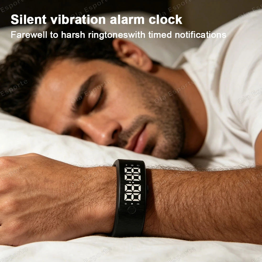 LED Digital Alarm Clock Watch Adjustable Snooze-proof Alarm Bracelet with Running Pedometer Waterproof Vibrating Alarm HT30