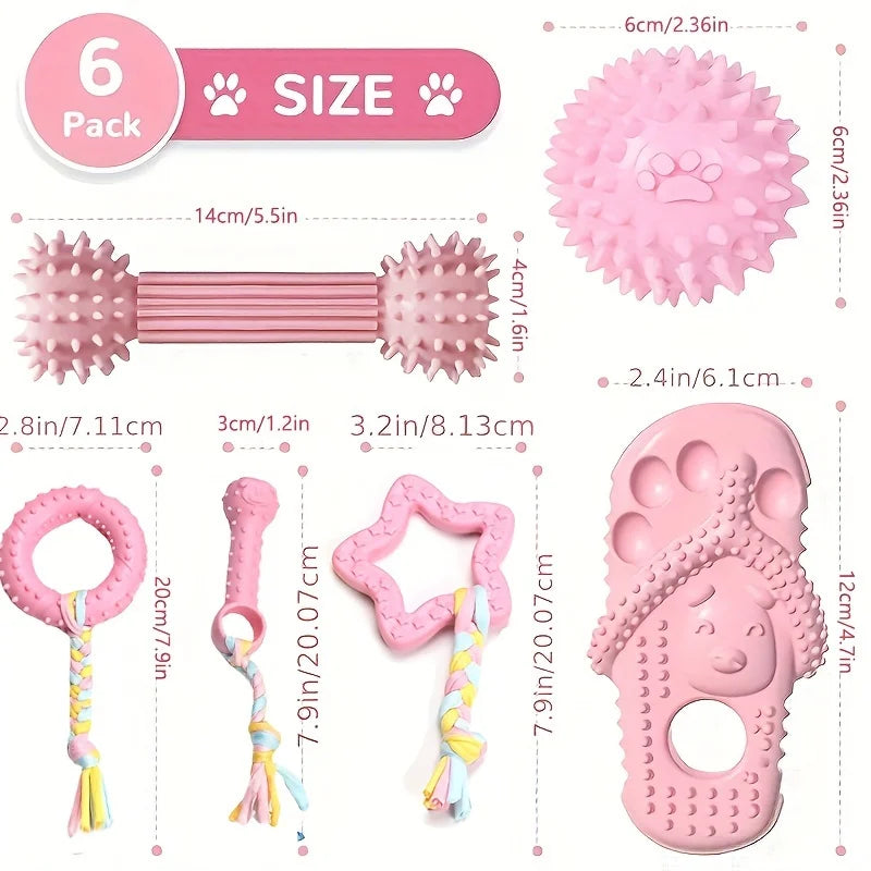 6 PCS Dog Chew Toys For Cleaning Teeth Soft Rubber Bone Funny Ball Interactive Donut Treat Set For Small Medium Dogs Pet Gifts