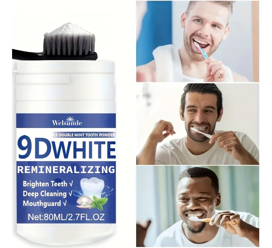 9D White Remineralizing Hydroxyapatite Tooth Powder, Tooth Whitening Powder, Deep Cleaning, Fresh Breath, Ideal for Oral Health
