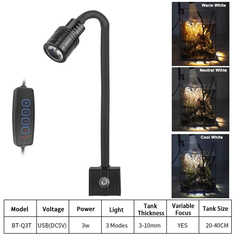 Super Slim LED Aquarium Light Lighting Plants Grow Light USB-5V 3W Aquatic Plant Lighting Waterproof Clip-on Lamp For Fish Tank