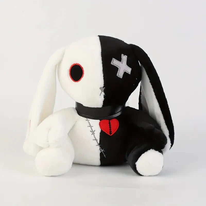 Creepy Goth Bunny Plush Black And White Contrasting Crazy Rabbit Spooky Gothic Bunny CuteStuffed Animal Halloween birthday Gift