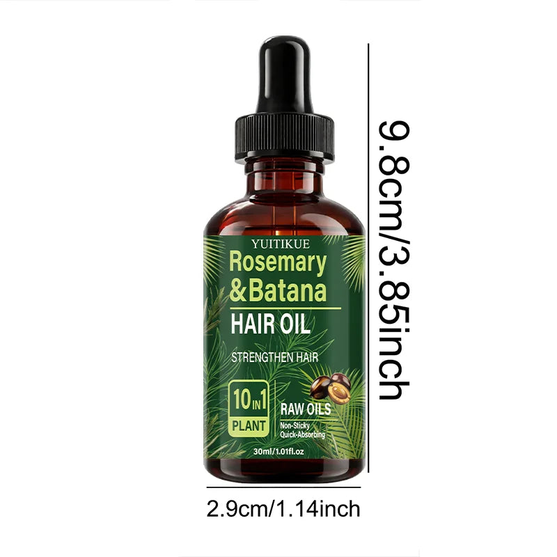 YUITIKUE Rosemary & Batana Hair Oil 30ml 10 In 1 Plant Raw Oil Strengthen Hair Non-Sticky Fast Absorbing Hair Care Serum