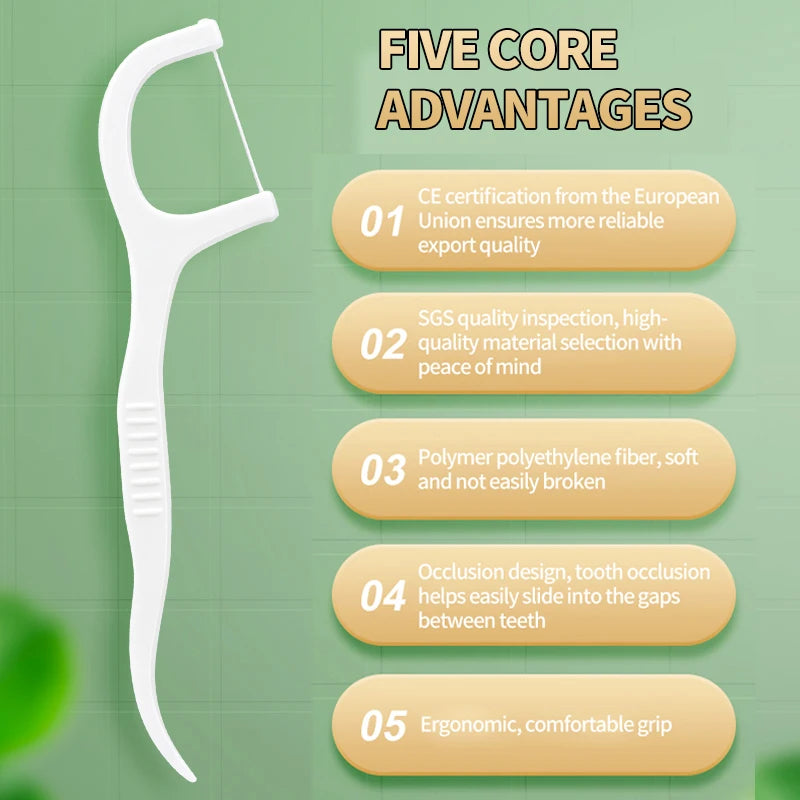 300PCS - Fine and smooth polymer disposable dental floss stick, toothpick, interdental cleaning supplies