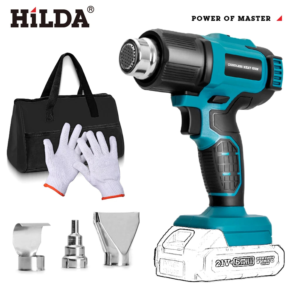 HIDLA 21V Handheld Hot Air Gun Temperature Rechargeable Cordless Two Styles For Makita Battery Electric Heating Gun With Nozzle