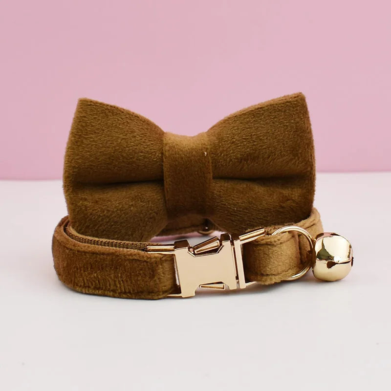 Cat Supplies Velvet Cat Collar Personalized Cat Collar with Name Plate Bell Bow tie Custom Engrave Collars for Cat