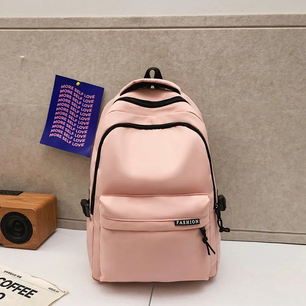 Large Capacity Solid Color Student Backpack Junior and High School Simple Black Travel Backpack