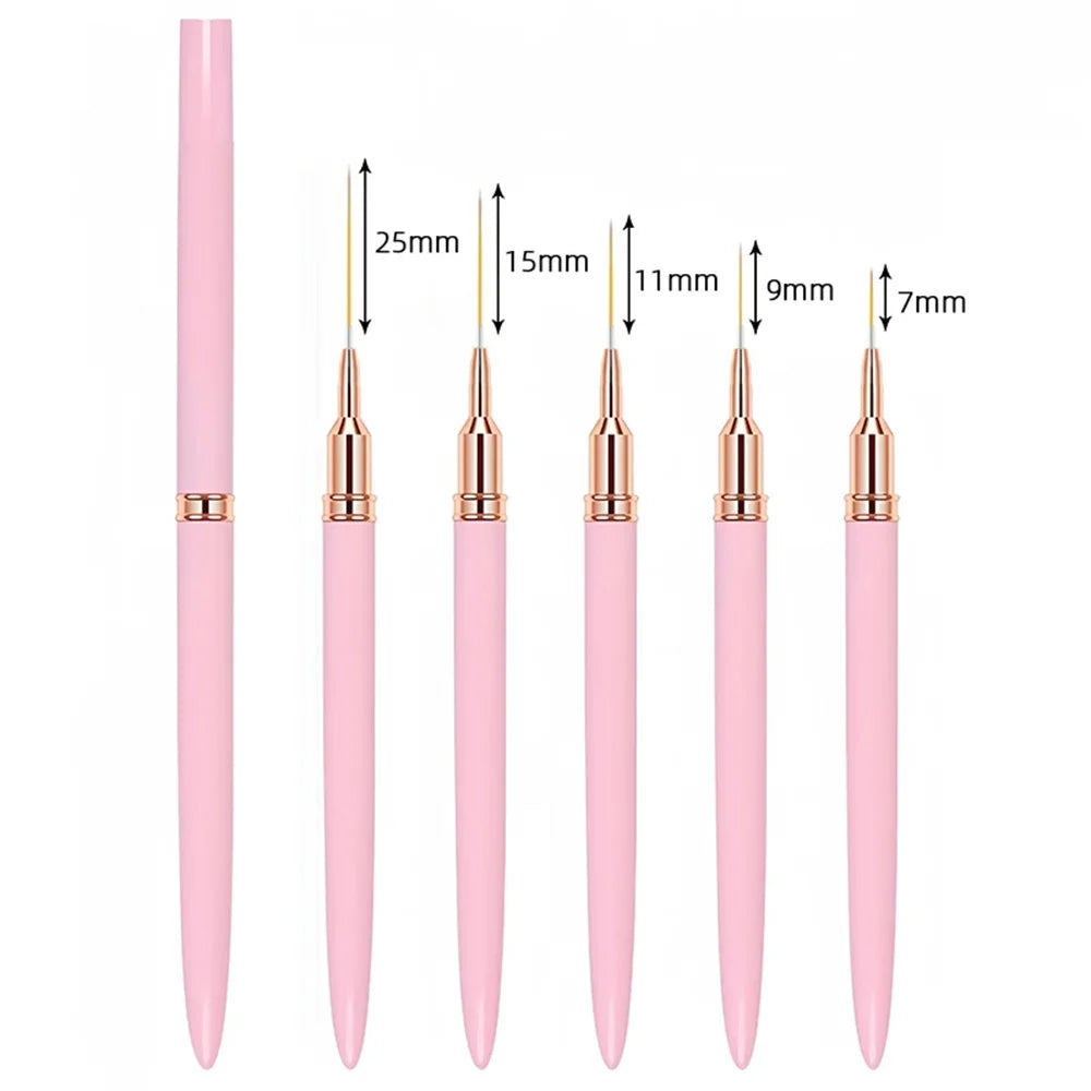 Professional Nail Art Liner Brushes Set 5pcs, Ultra Fine Tip for Detailed Striping, Drawing & Nail Design, Easy to Use DIY Manic