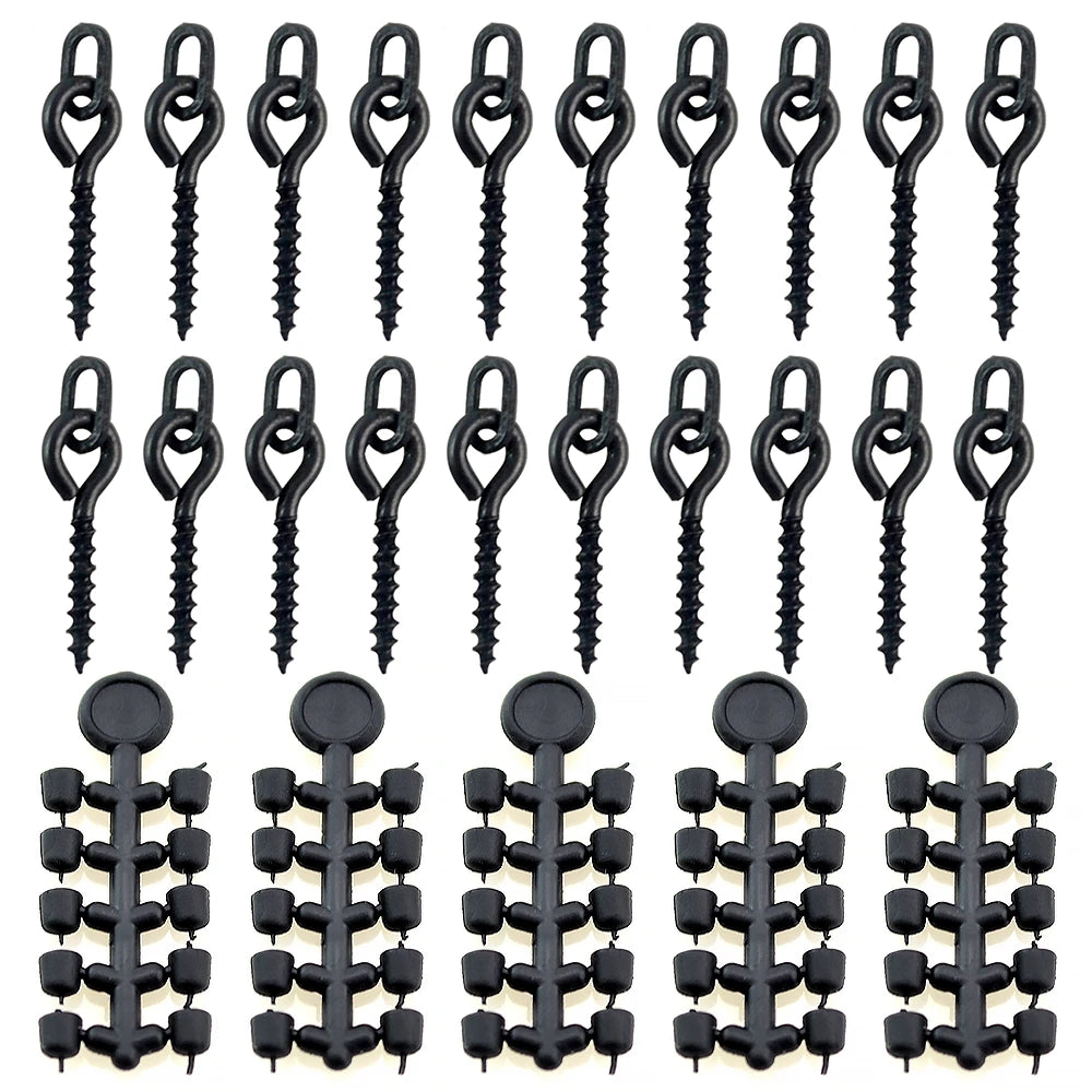 Hirisi 50pcs Rubber Beads for Carp Fish Hook Carp Fishing Accessories Fish Hook Stoper 20pcs Fishing Boilie Screw Chod Rigs