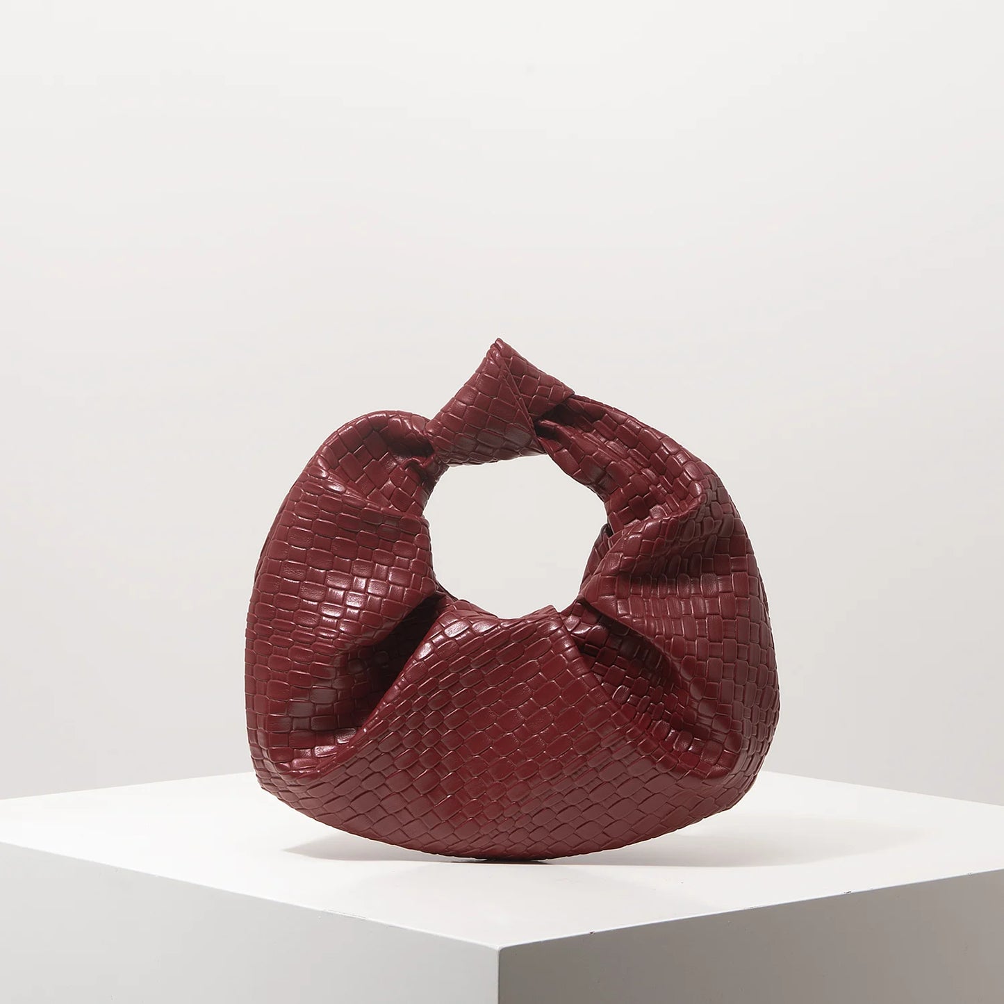 Vintage Faux Leather Woven Pattern Handbag, Knotted Crescent Bag, Pleated Cloud Bag, Women's Party Dress, Burgundy Wallet, Elegant Evening Bag (Random Pattern)