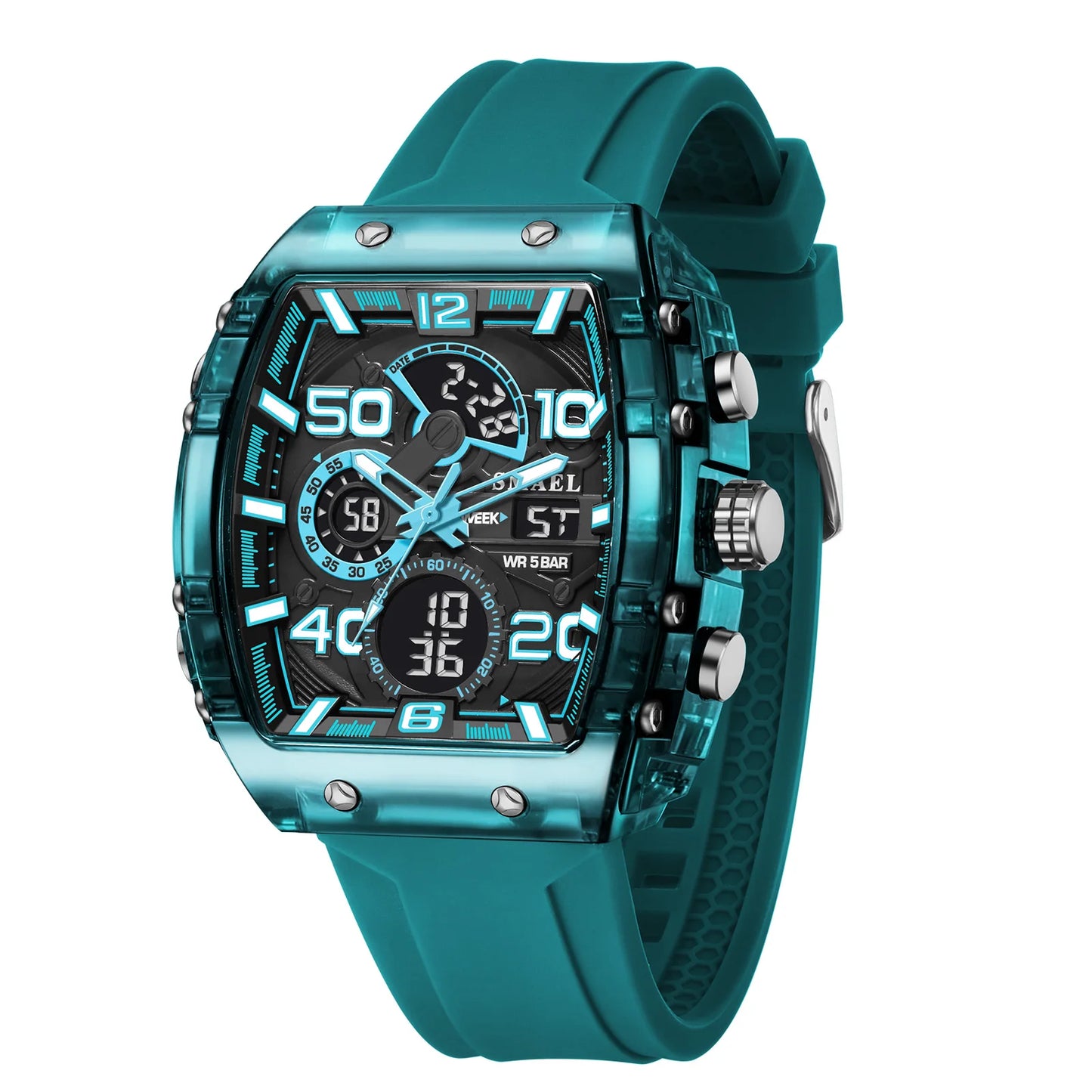 SMAEL Brand 8109 New electronic watch fashion square dual display waterproof luminous Multi-color For Men