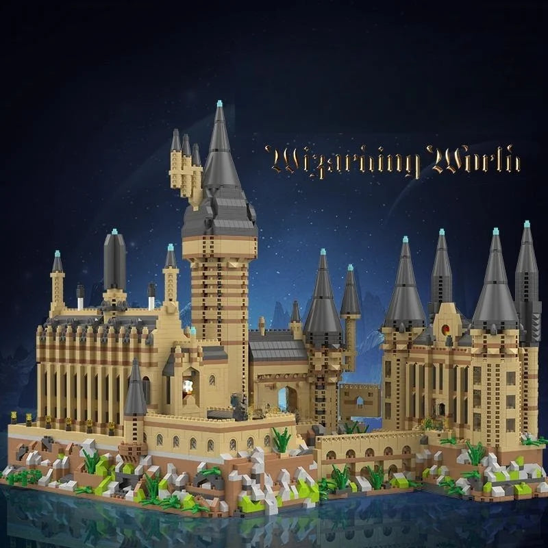 New Magic Castle Micro Building Blocks Light Up Street View Architecture Creative MOC Model Kit Kids Christmas Birthday Gifts