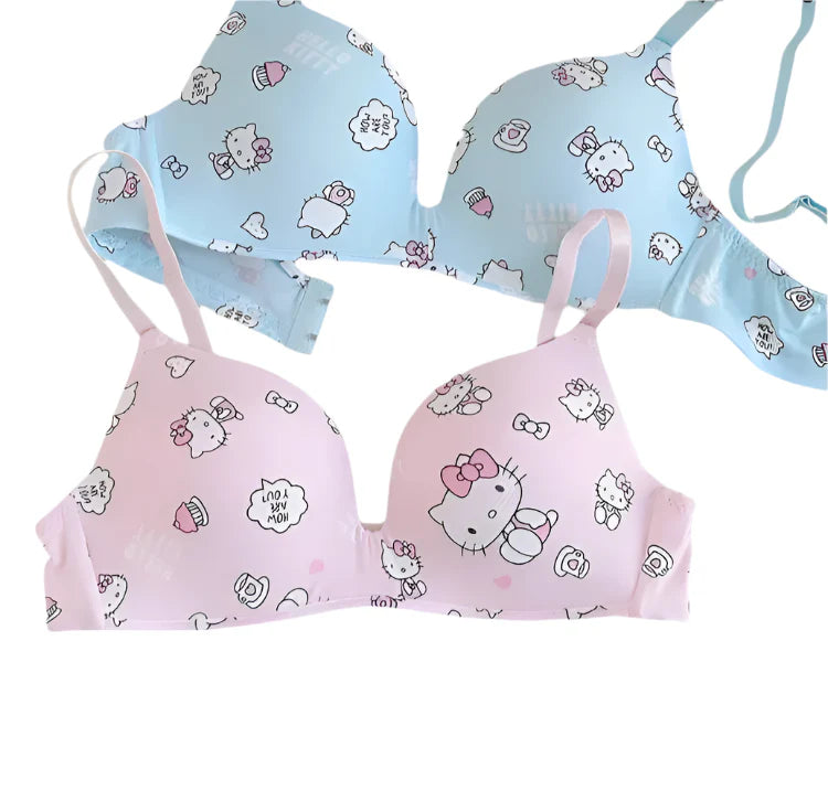 Hello Kitty Women’s Sexy Bra & Panty Set – No-Wire Push-Up Cartoon Lingerie, Breathable Gathered Underwear, Perfect Gift for Women