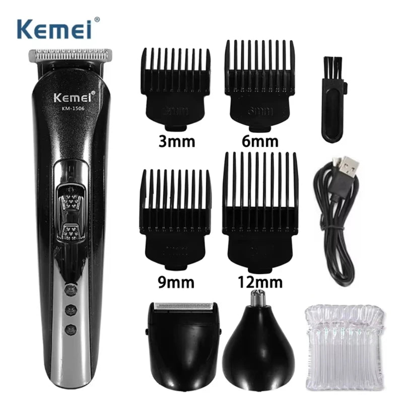 Kemei KM-1506 3 in 1 Electric Hair Clipper USB Charging Shaver Rechargeable Nose Hair Trimmer Professional Shaving Machine