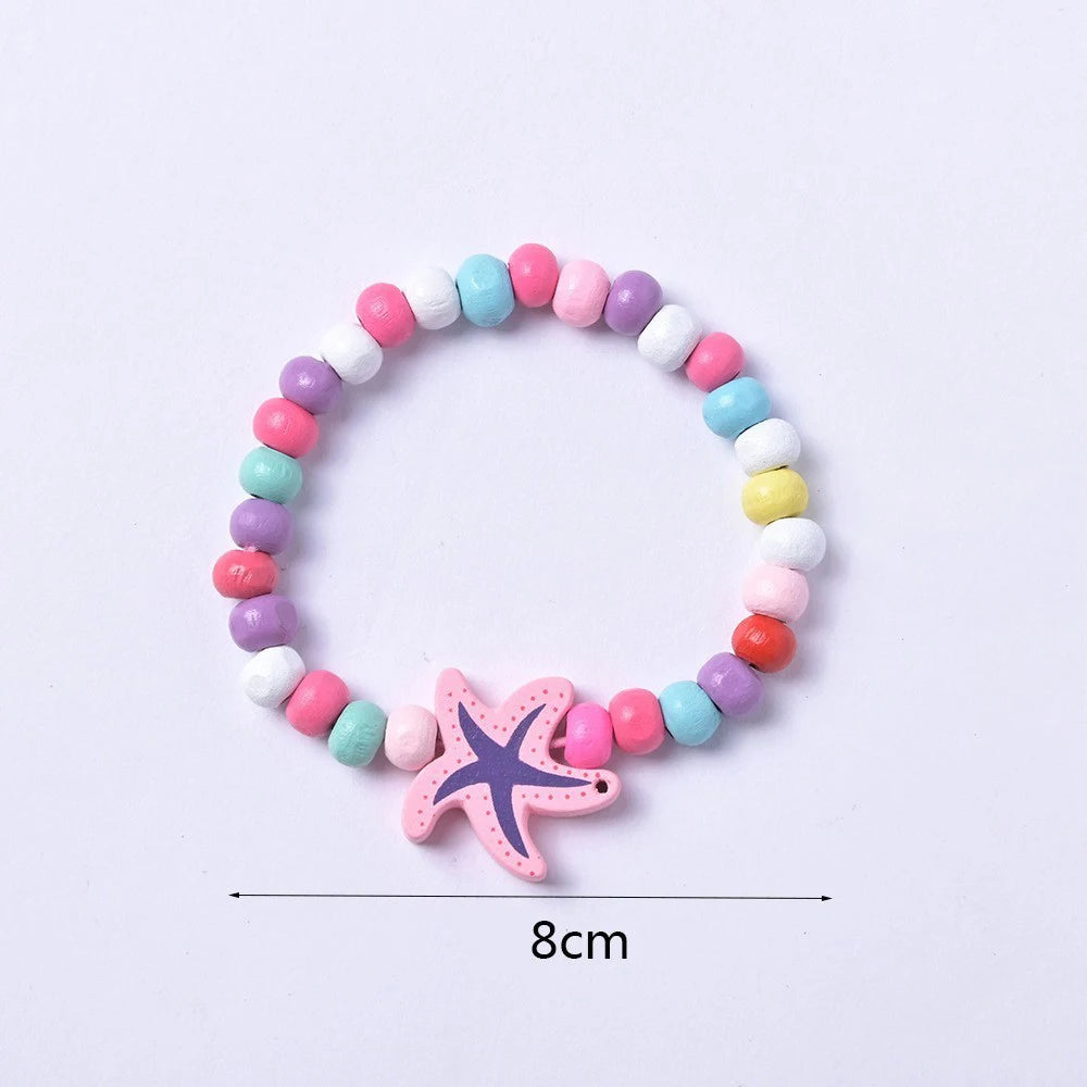 12Pcs/Pack Color Bracelet Cartoon Children Wooden Beads for Girl Birthday Party Favors Baby Shower Guest Gifts Pinata Fillers