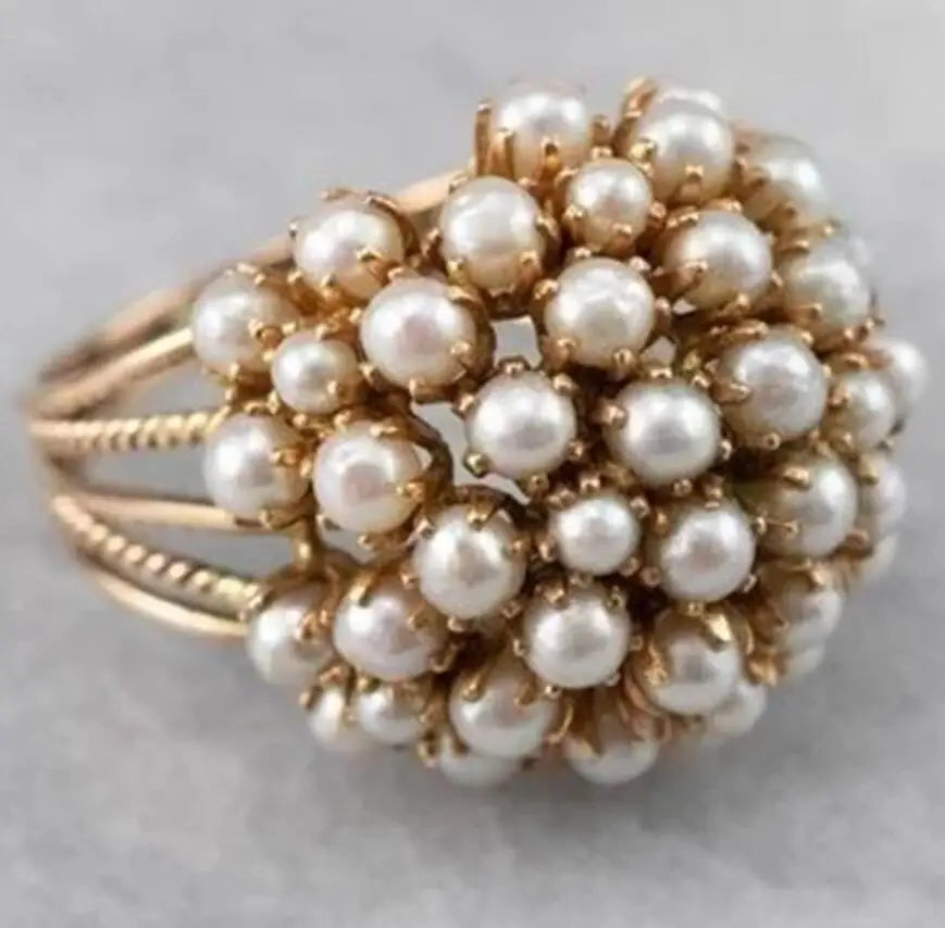 Trendy Hollow Gold Color Inlay Pearls Rings For Women Birthday Gift Accessories Fashion Custom Jewelry