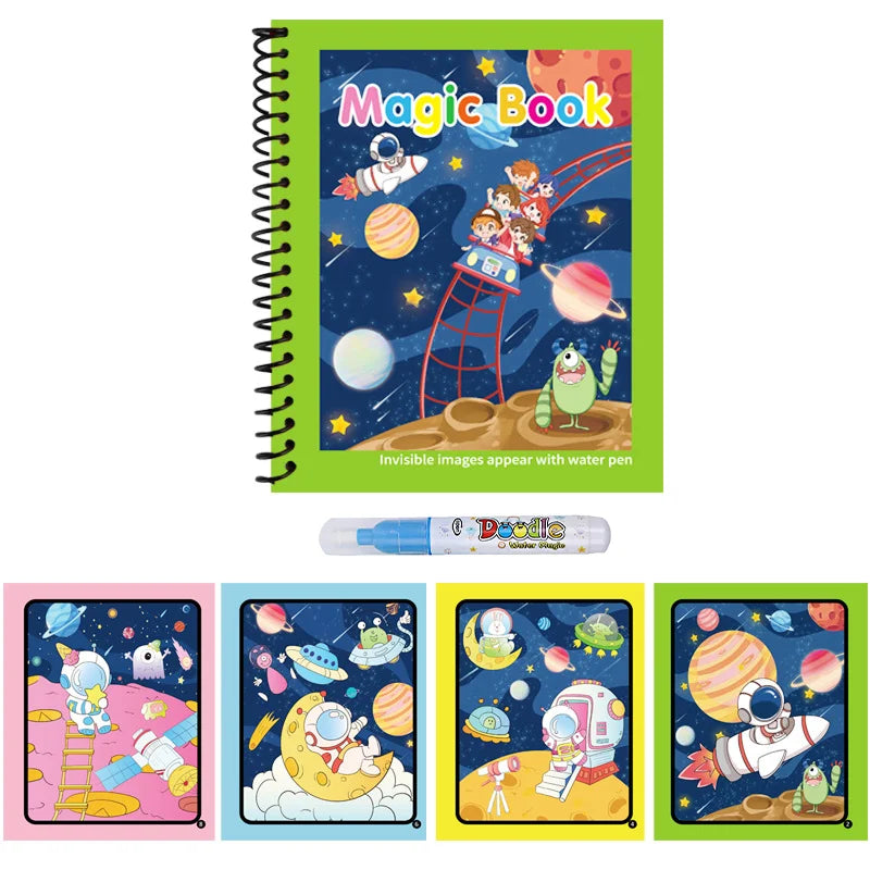 1pc Reusable Water Drawing Book Magic Water Book Mess-Free Magic Painting Pad with Refillable Water Pen Learning Education Toy