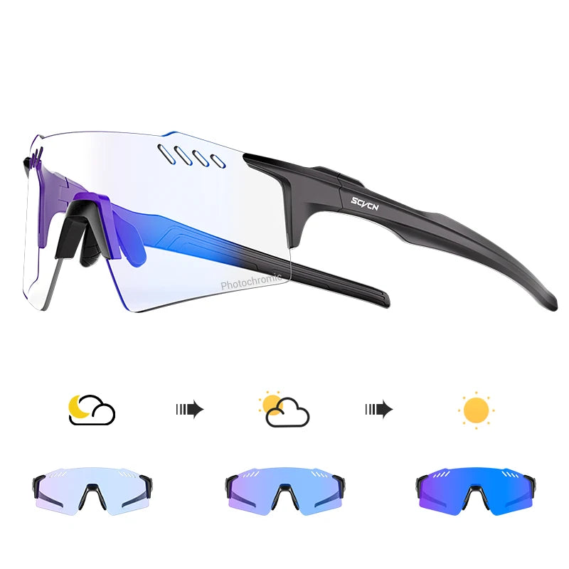 SCVCN Photochromic Cycling Glasses Outdoor Running Eyewaer Fashion Sports Bicycle Sunglasses MTB Road Bike Glasses
