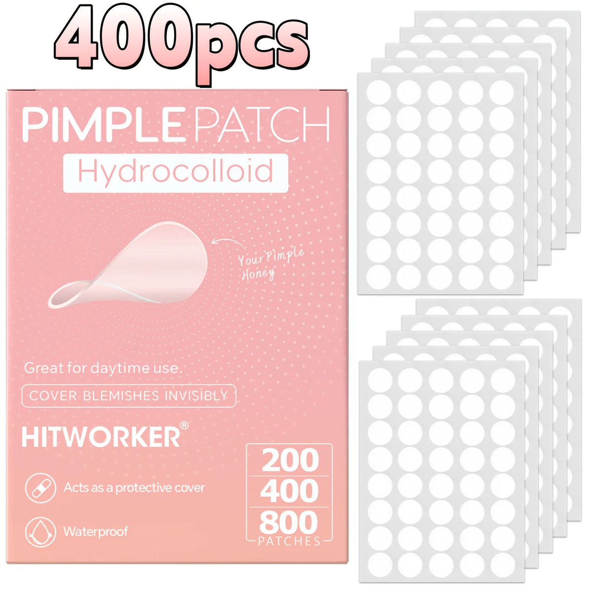 HITWORKER 800-Piece Acne Patches | Hydrocolloid Round Acne Patches | Powerful Absorption of Acne Secretions, Gentle Cleansing an