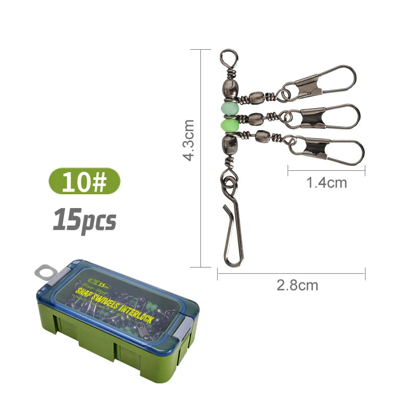New 8# 10# Squid Jig Lure Swivels Fishing Bearing Rolling Swivel Solid Ring Fishing Connector With Interlock Snap Accessories