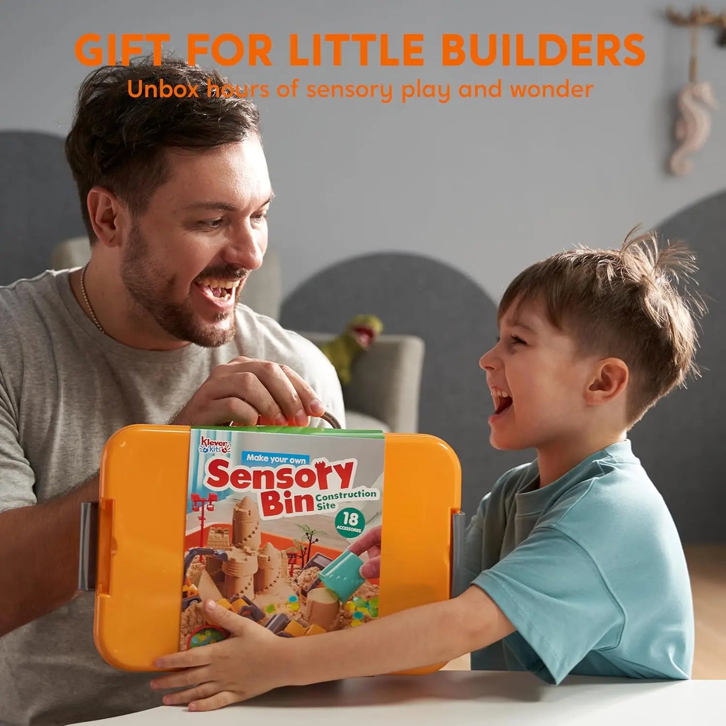 JOYFY Kids Glow in The Dark Construction Sensory Bin Stones Sandbox with Lid Castle Building kit for Kids Birthday Gifts