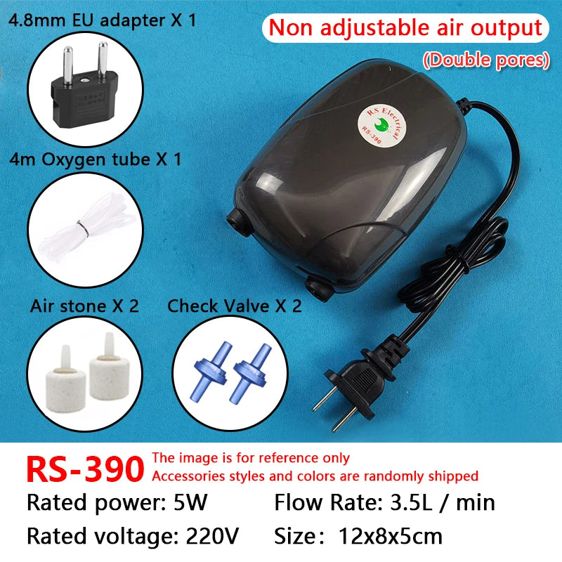 1PC Aquarium Air Pump Fish Tank Mini Compressor Single Double Outlet with Check Valve Tube Aquatic Accessories 220V 3W 5W